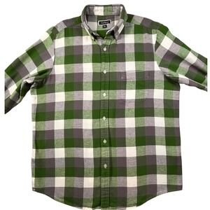 Club Room Green Buffalo Plaid‎ Flannel Shirt Men's Large 100% Cotton